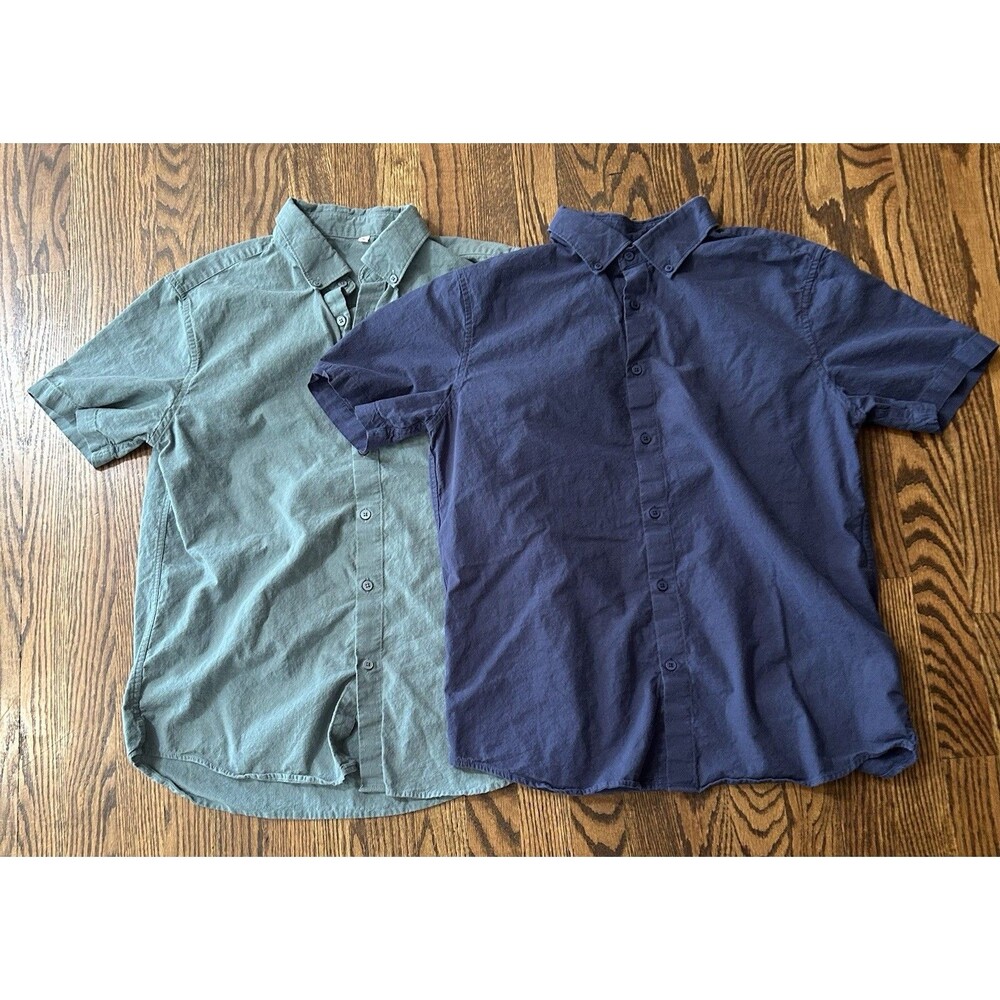 Set of 2 unbranded Men's Size Medium Button Up Linen Shirts Blue‎ Green Casual